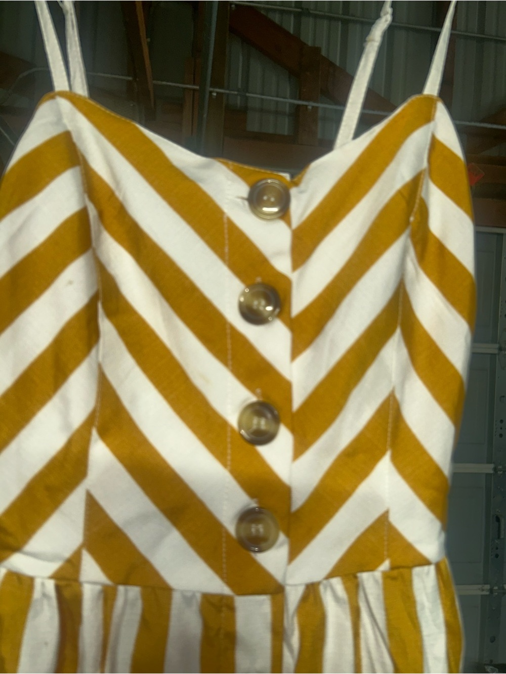 Striped Spaghetti Strap Dress in Mustard and White